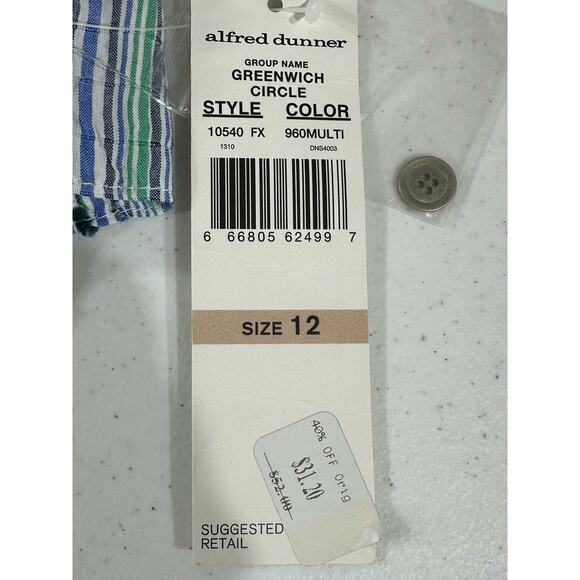 Alfred Dunner Greenwich Circle Shirt Size 12 Eyelash Threads Striped Blue‎ Green - Picture 5 of 11
